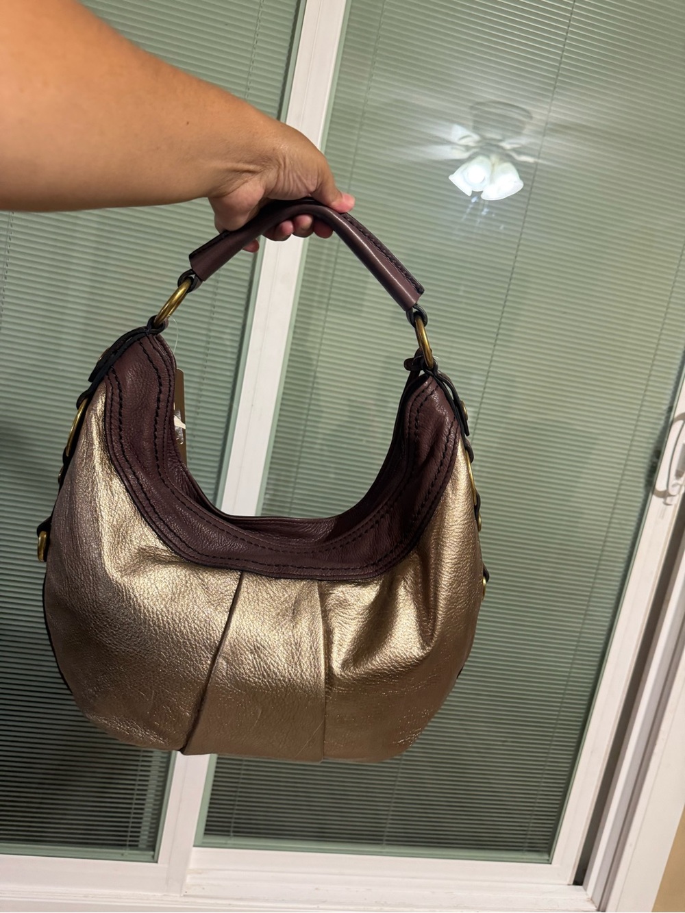 Fóssil Metallic Gold & Brown Hobo Shoulder Bag